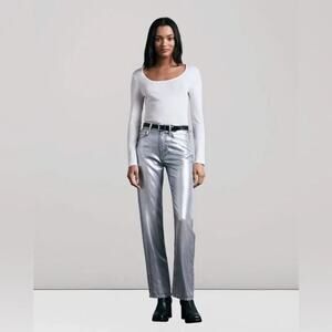 rag & bone Alex Liquid Metallic Luna Silver Straight Leg Printed Jeans Size 25